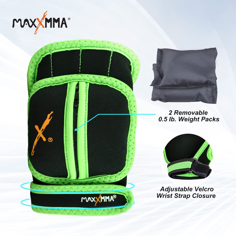 MaxxMMA Adjustable Weighted Gloves  2 lb. Set - Removable Weight (2 x 0.5 lb. Each Glove) for Sculpting MMA Kickboxing Cardio Aerobics Hand Speed Coordination Shoulder Strength (Black) - Image 2